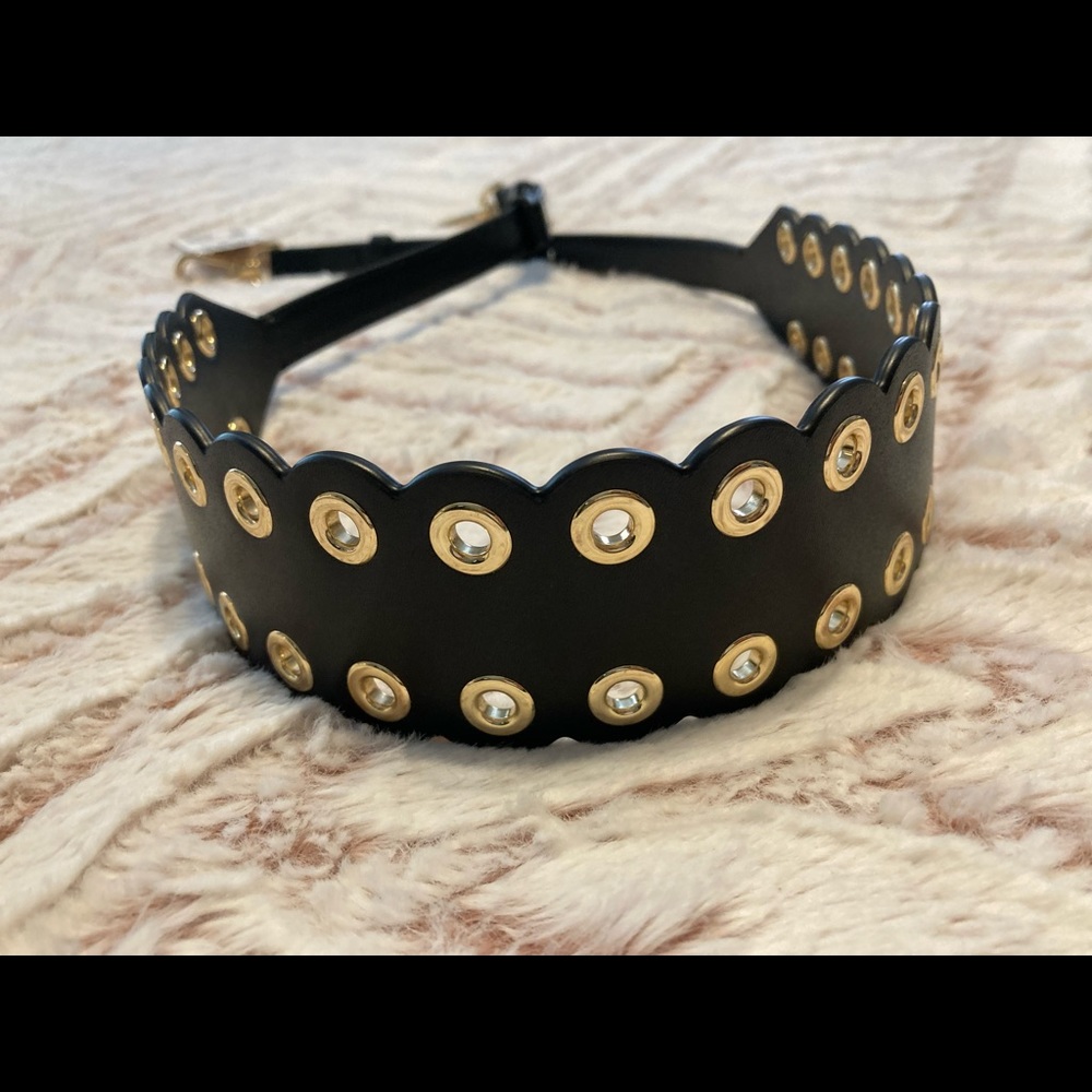 Michael Kors Scalloped Leather Shoulder Strap in black